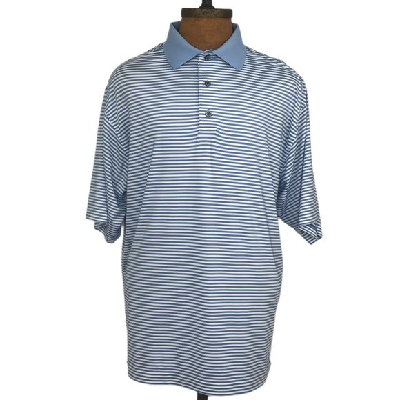Footjoy Hershey Country Club Polo Shirt Men Size Medium Blue White Striped - Picture 1 of 5
